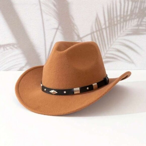 Light Brown Western Cowboy, Cowgirl Hat, Silver Diamond Band – Unisex Rodeo Hat - Picture 1 of 3